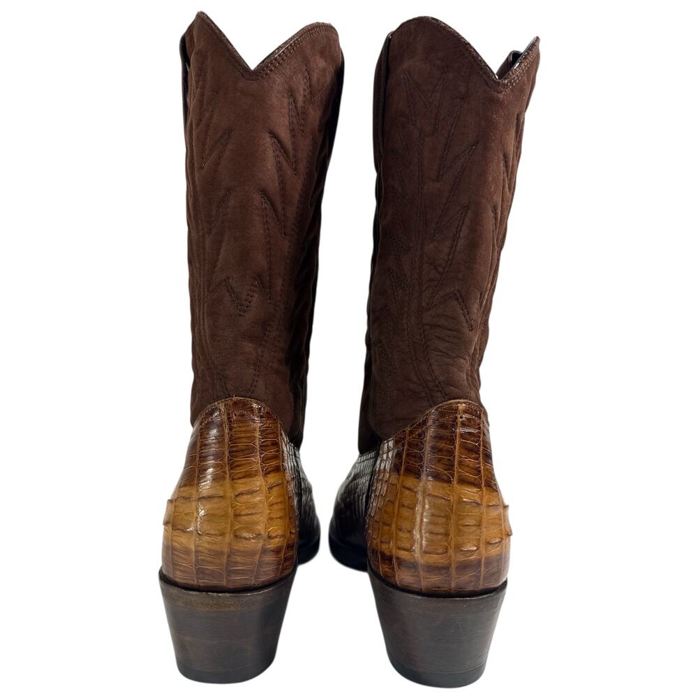 Men’s Custom Made Western Cowboy Boots Croc Embossed Leather Brown US 9.5 New - Picture 7 of 13